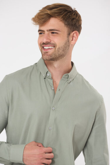 חולצה מכופתרת טקסטורת DOBBY עדין - ירוק