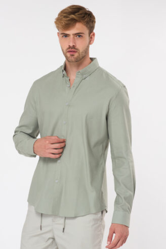 חולצה מכופתרת טקסטורת DOBBY עדין - ירוק