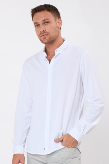 חולצה מכופתרת פיקה ג'רסי - לבן