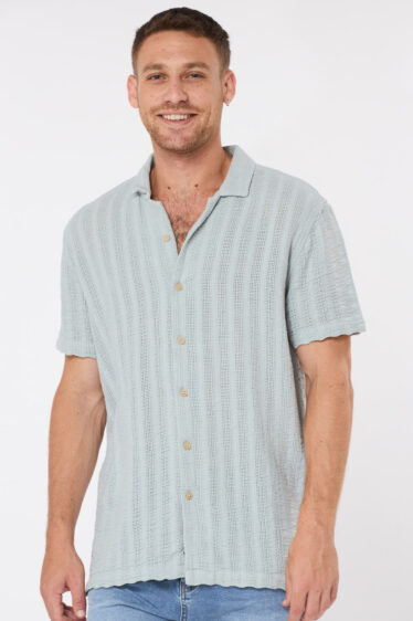 חולצה מכופתרת בד דמוי קרושה - ירוק בהיר