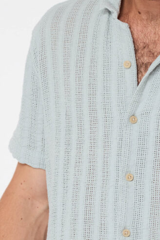 חולצה מכופתרת בד דמוי קרושה - ירוק בהיר