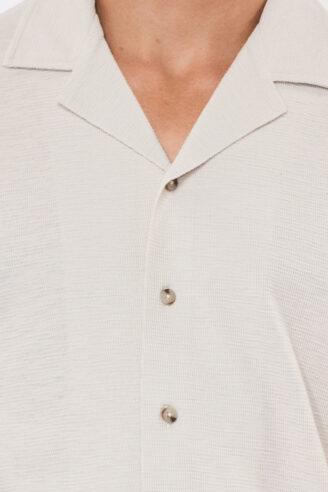 חולצה מכופתרת ג'רסי ג'קארד - אבן