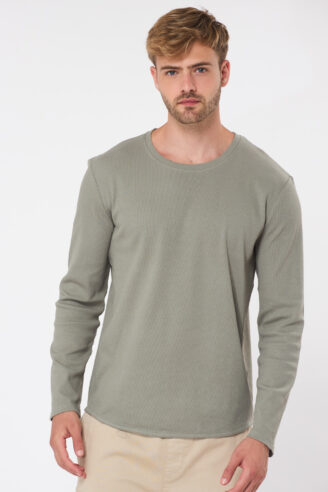 חולצת טי בד ריב - זית בהיר