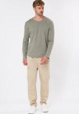 חולצת טי בד ריב - זית בהיר