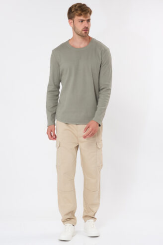 חולצת טי בד ריב - זית בהיר