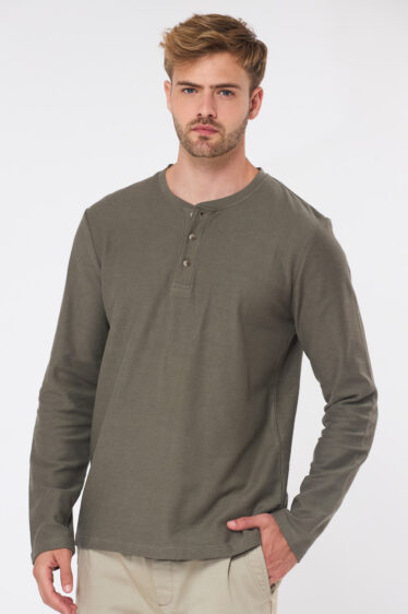 חולצת טי כפתורים סלאב heavy - זית