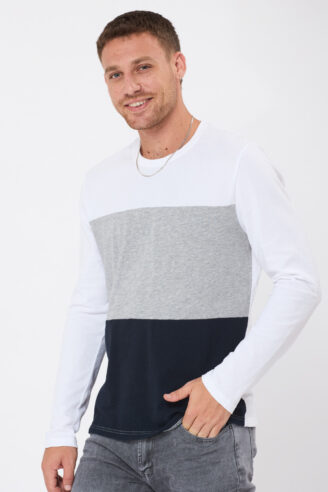 טי פופקורן קולור בלוק - לבן/אפור/שחור