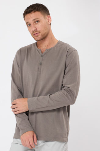 טי soft touch צווארון Y - חום אפרפר