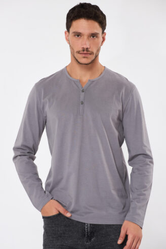 טי soft touch צווארון Y - אפור