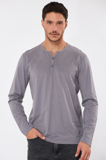 טי soft touch צווארון Y - אפור