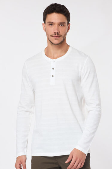 חולצת טי ג'קארד כפתרה - לבן