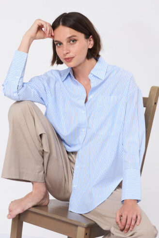 חולצת פסים מכופתרת אוברסייז- פסים