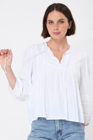 חולצת בוהו בשילוב רקמה - לבן