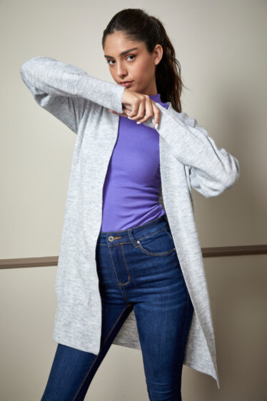 קרדיגן שרוולים תפוחים- אפור בהיר