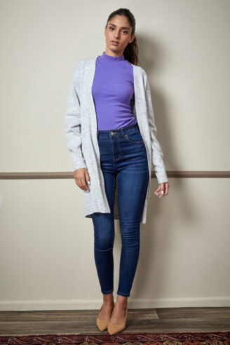 קרדיגן שרוולים תפוחים- אפור בהיר