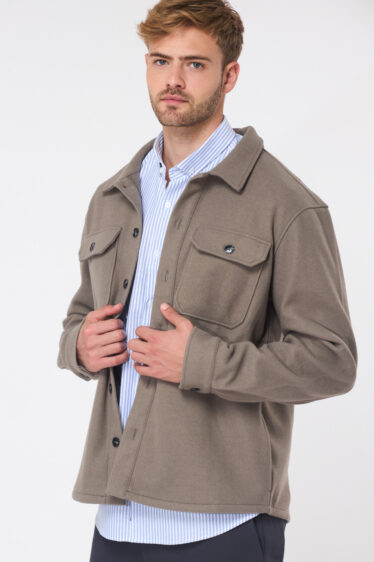 ג'קט ג'רסי במראה צמר - חום אפרפר