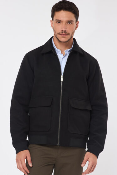 מעיל דמוי צמר - שחור