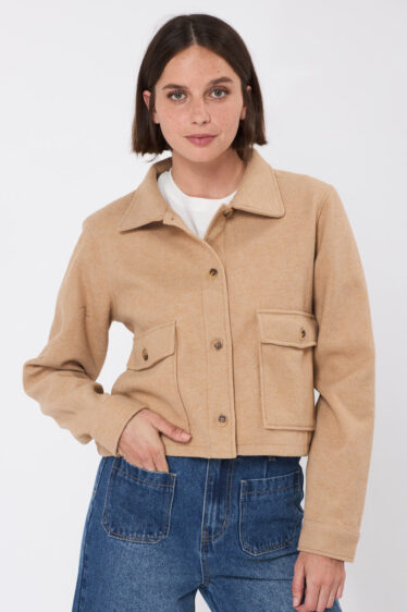 מעיל Crop מכופתר - חום מלנז'