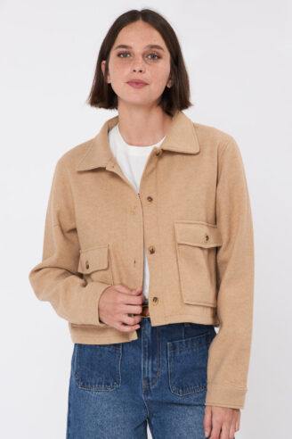מעיל Crop מכופתר - חום מלנז'