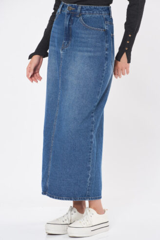 חצאית ג'ינס מקסי שליץ אחורי - כחול