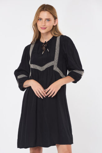 שמלת אריג בשילוב תחרה - שחור