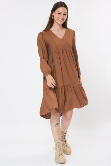 שמלת קומות מחשוף V - חום