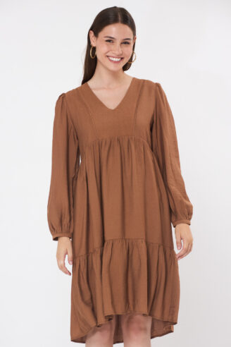 שמלת קומות מחשוף V - חום