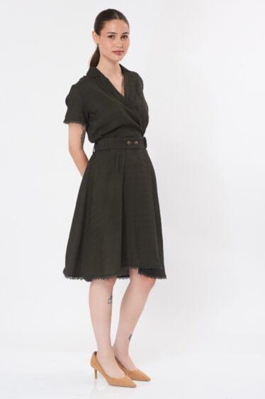 שמלת  מעטפת צווארון - ירוק