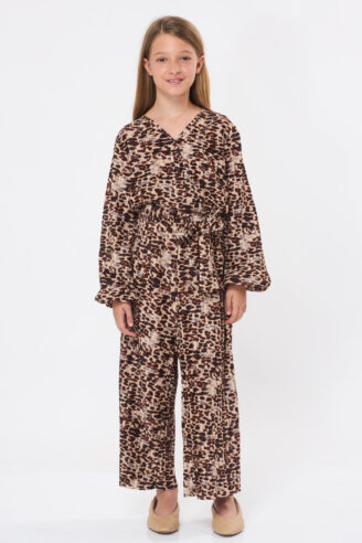 אוברול ילדות מודפס שרוול ארוך