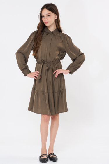 שמלת ילדות אלגנט - ירוק זית