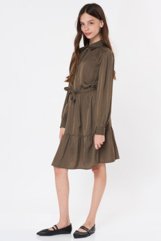 שמלת ילדות אלגנט - ירוק זית