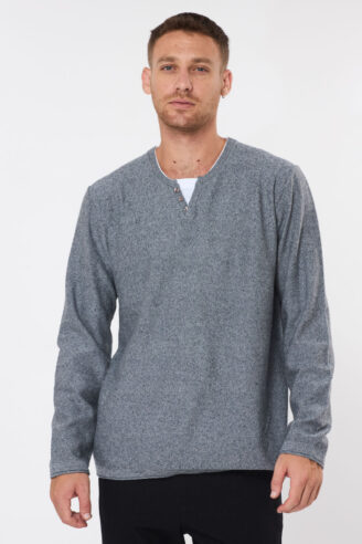 סריג בייסיק צווארון כפול - מיקס כחול