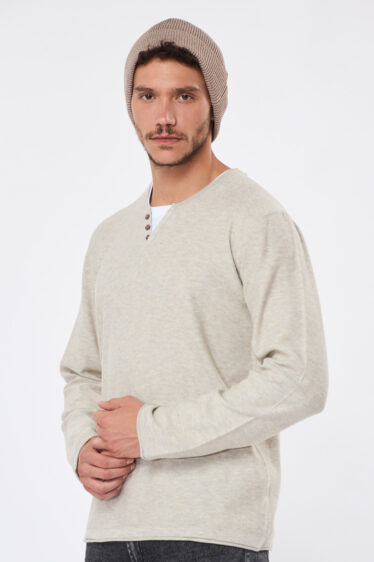 סריג בייסיק צווארון כפול - בז' מלנש