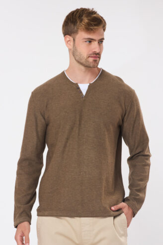 סריג בייסיק צווארון כפול - חום מלנש