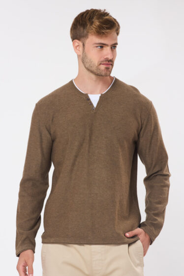 סריג בייסיק צווארון כפול - חום מלנש