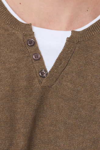 סריג בייסיק צווארון כפול - חום מלנש