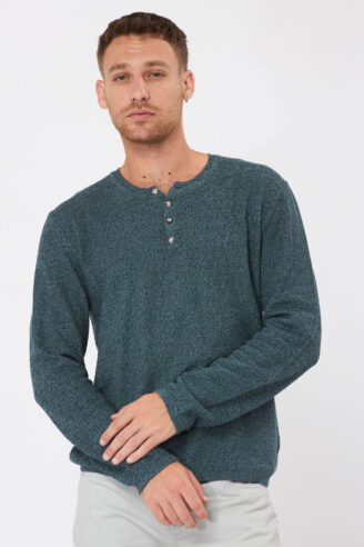 סריג קל סריגת ואפל עם כפתורים - מיקס ירוק שחור