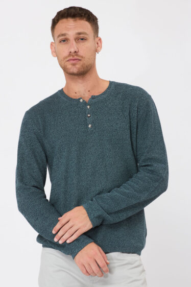 סריג קל סריגת ואפל עם כפתורים - מיקס ירוק שחור