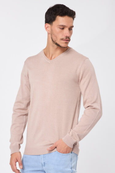 סריג בייסיק צווארון וי - ורוד בהיר