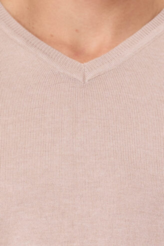 סריג בייסיק צווארון וי - ורוד בהיר