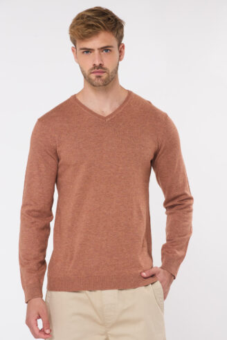 סריג בייסיק צווארון וי - כתום מלנש