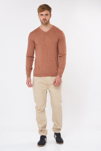 סריג בייסיק צווארון וי - כתום מלנש