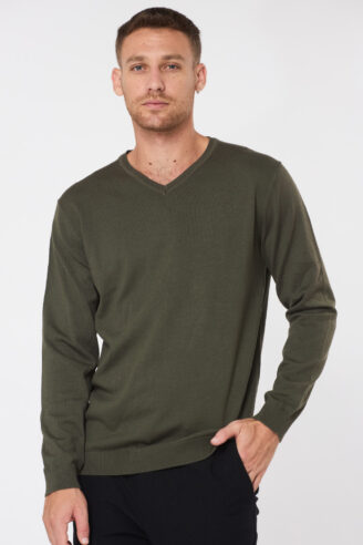 סריג בייסיק צווארון וי - זית