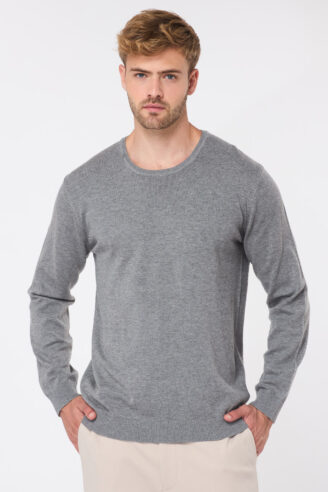 סריג בייסיק צווארון עגול - אפור מלנש