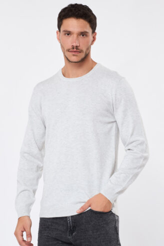 סריג בייסיק צווארון עגול - לבן מלנש