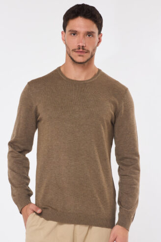 סריג בייסיק צווארון עגול - חום בהיר