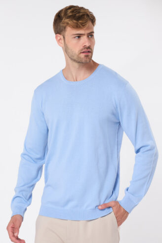 סריג בייסיק צווארון עגול - תכלת