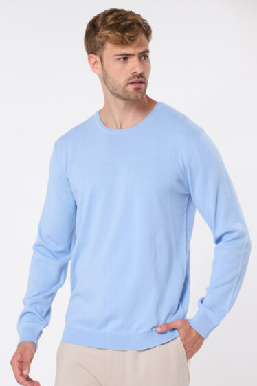 סריג בייסיק צווארון עגול - תכלת