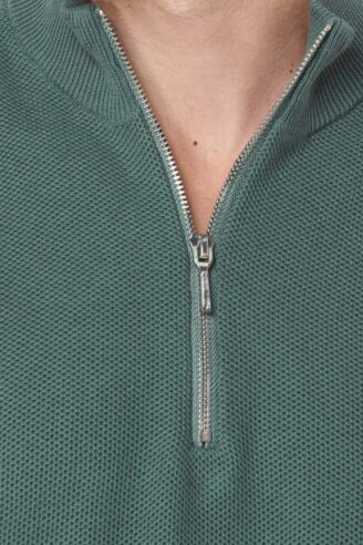 סריג קל סריגת ואפל צווארון רוכסן - ירוק