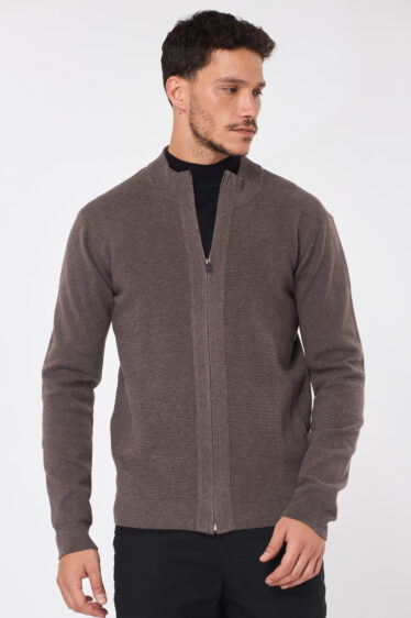 סוודר קרדיגן עם רוכסן - חום